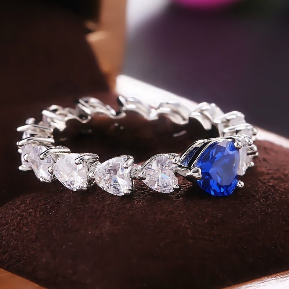 💎 Sweet Crystal  CZ Lovely Blue Diamonds Heart Rings for Women, INDN8415